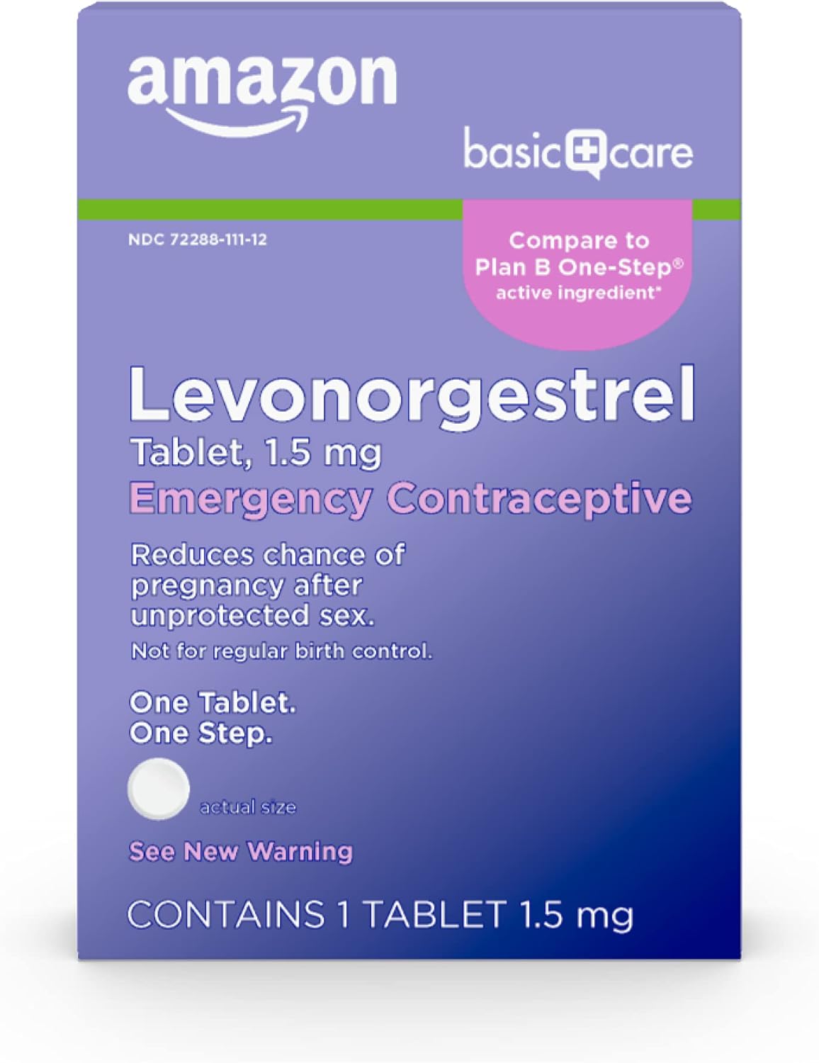 Amazon Basic Care Levonorgestrel 1.5 mg – Emergency Contraceptive Tablet, Morning After Pill, 1 Count (Compare to Plan B One-Step)