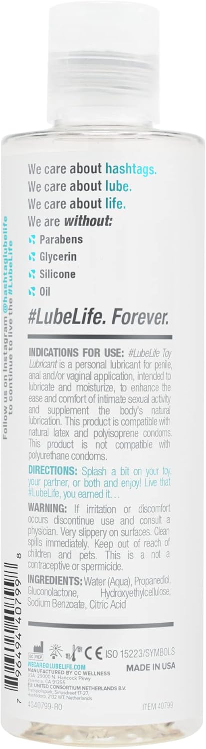 Lube Life Water-Based Toy Lubricant, Toy-Safe lube for Men, Women and Couples, Non-Staining, 8 Fl Oz