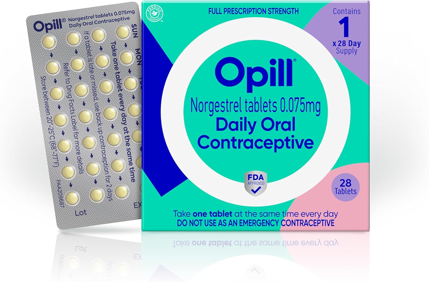 Opill, Daily Oral Birth Control Pills, Over-The-Counter Progestin-Only Contraceptive, FDA-Approved & Estrogen-Free, 28 Count