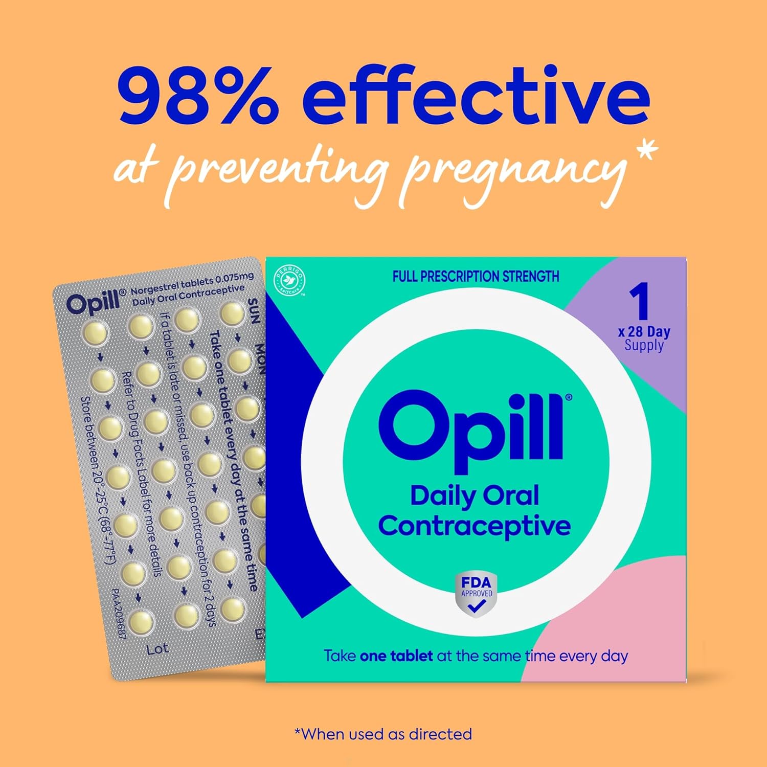 Opill, Daily Oral Birth Control Pills, Over-The-Counter Progestin-Only Contraceptive, FDA-Approved & Estrogen-Free, 28 Count