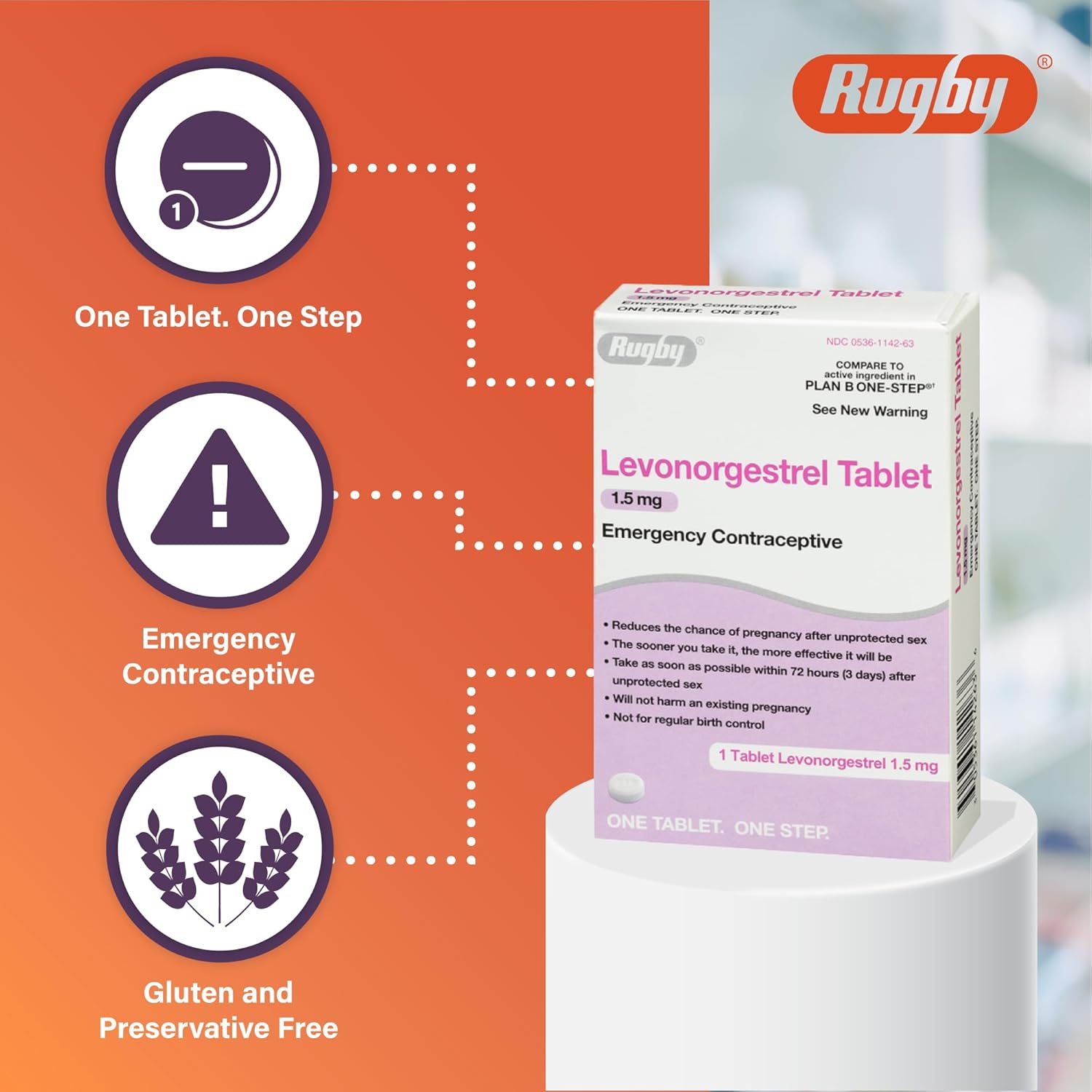 Rugby Levonorgestrel 1.5 mg Tablet – Emergency Contraceptive Tablet for Women – Gluten-Free – 1-Pack