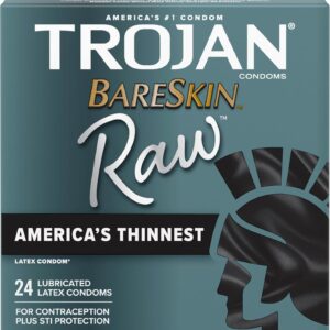 TROJAN BareSkin Raw Thin Condoms, Lubricated Condoms For Men, America’s Number One Condom Brand, 24 Count Pack