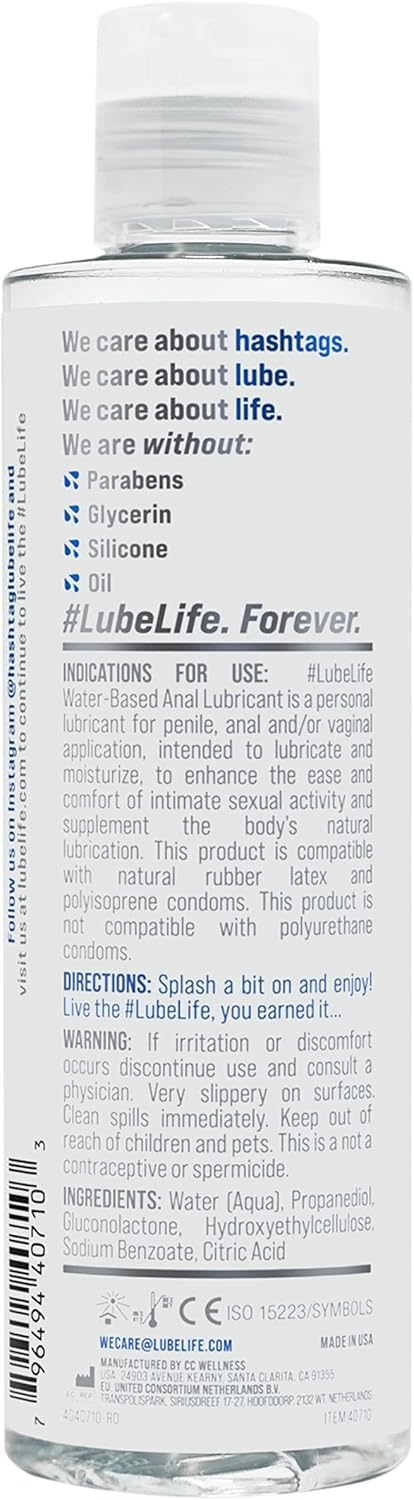 Lube Life Water-Based Anal Lubricant, Personal Backdoor Lube for Men, Women and Couples, Non-Staining, 8 Fl Oz