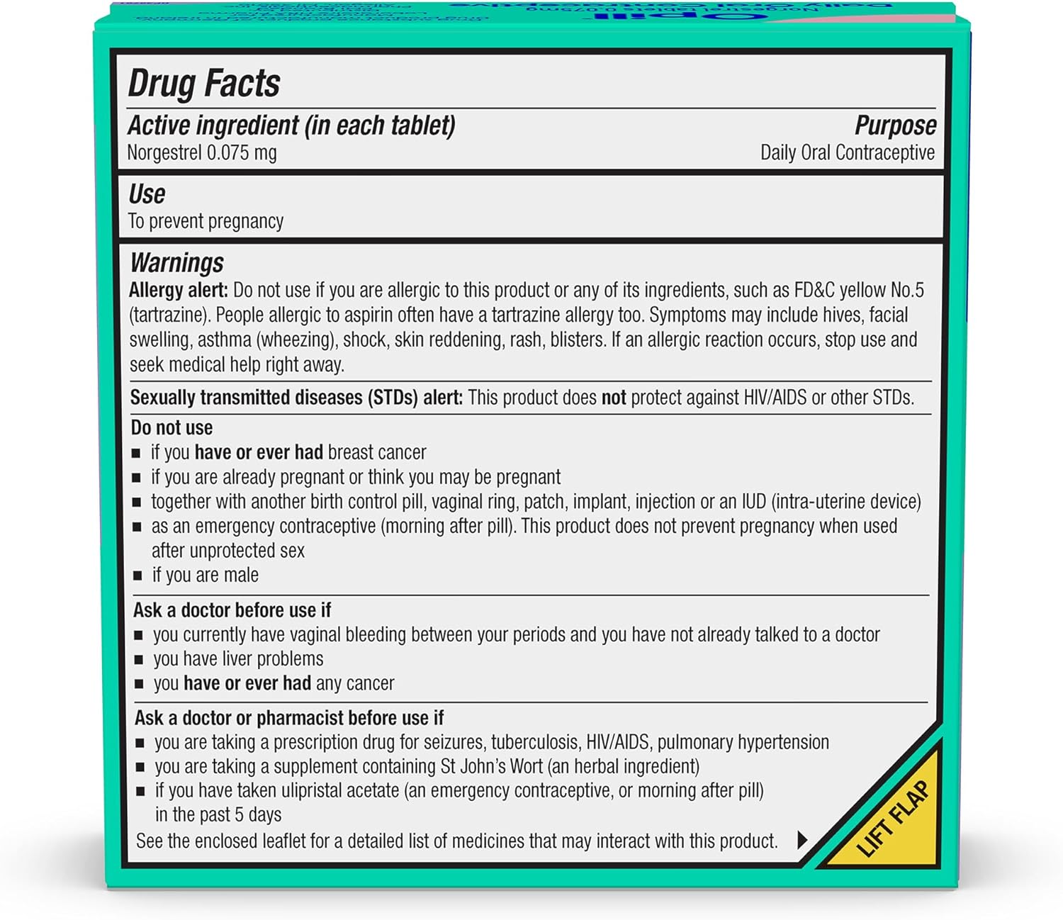 Opill, Daily Oral Birth Control Pills, Over-The-Counter Progestin-Only Contraceptive, FDA-Approved & Estrogen-Free, 28 Count